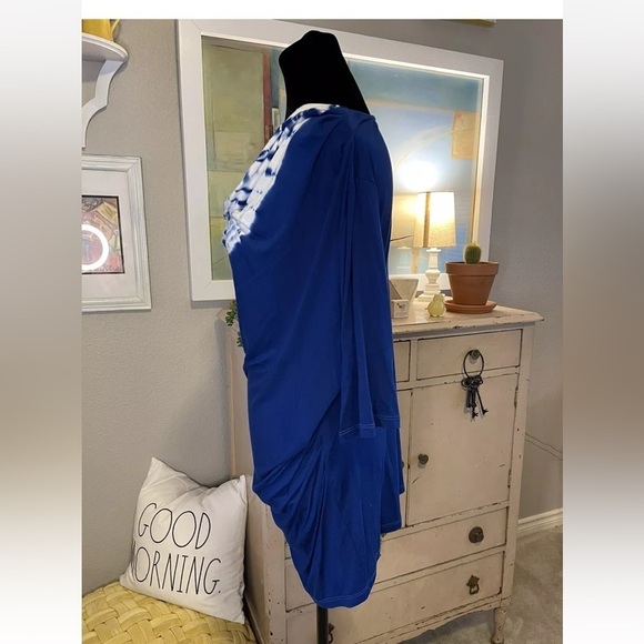 Soft Surroundings Top 1X Cowl Neck Tie Dye Blue Jersey Soft Vacation Beach USA - Picture 4 of 9